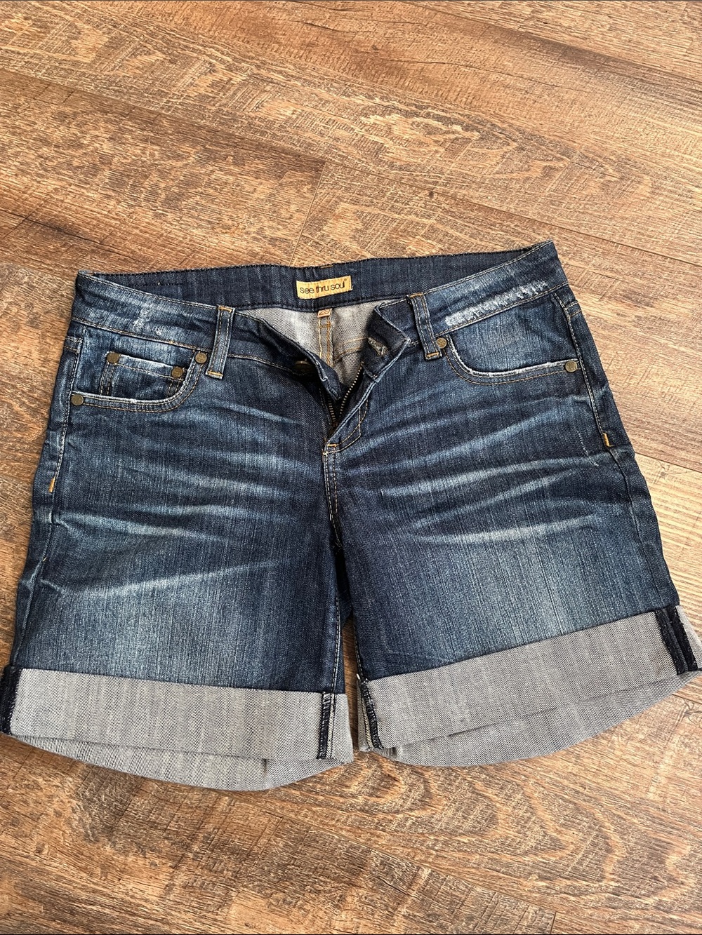 See Thru Soul Dark Blue Denim Jean Shorts